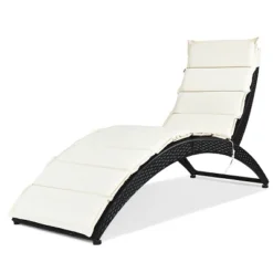 Costway 2PCS Folding Patio Rattan Lounge Chair Chaise Cushioned Portable Garden Black -Costway GUEST dd3f9be7 34ab 4438 a866 76e8497ff86b