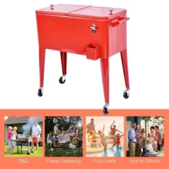 Costway Red Outdoor Patio 80 Quart Cooler Cart Ice Beer Beverage Chest Party Portable -Costway GUEST dd53c3c8 f311 4f39 8eed 053c2f6a6d82