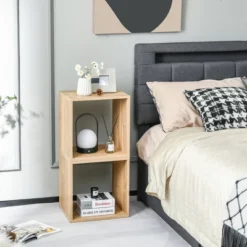 Costway 2PCS Stackable Storage Cube Free-standing Storage Organizer Bookcase For Bedroom White/Natural -Costway GUEST dd7ad3f5 356a 42dd be65 c3f489284050