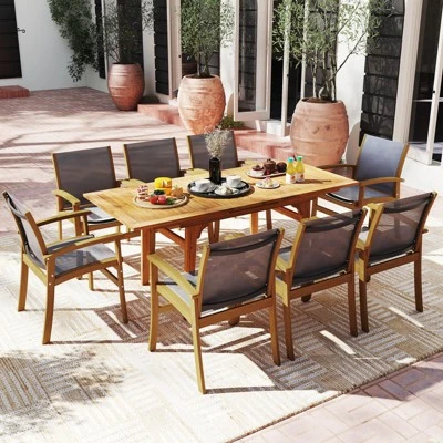 Costway Expandable Outdoor Dining Table 55"-71" Acacia Wood Patio Table For 6-8 Person 9 Costway Expandable Outdoor Dining Table 55"-71" Acacia Wood Patio Table For 6-8 Person - Image 7