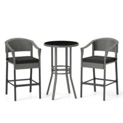Costway 3-Piece Patio Rattan Bar Set Wicker Bar Height Armchairs & Round Table -Costway GUEST ddbdc8b1 f1e7 455e 885a b71c1743fe09