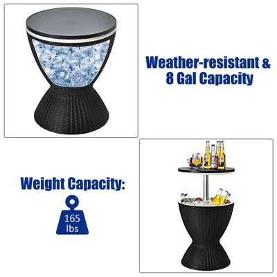 Costway 8 Gallon 3 In 1 Patio Rattan Cooler Bar Table Adjust Ice Bucket BrownBlack 9 Costway 8 Gallon 3 In 1 Patio Rattan Cooler Bar Table Adjust Ice Bucket BrownBlack - Image 7