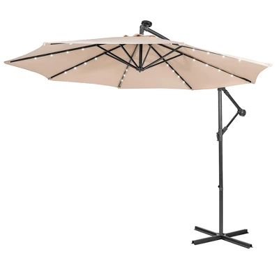 Costway 10FT Cantilever Solar Powered 32LED Lighted Patio Offset Umbrella Outdoor RedBeigeCoffeeBlueNavy 4 Costway 10FT Cantilever Solar Powered 32LED Lighted Patio Offset Umbrella Outdoor RedBeigeCoffeeBlueNavy - Image 2