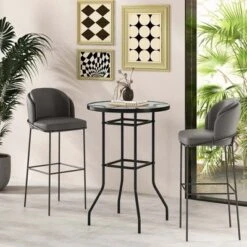 Costway 38'' Patio Round Counter Height Bar Table WithTempered Glass Tabletop Poolside -Costway GUEST de0171c3 912d 4605 a66b 863e7dffe77e