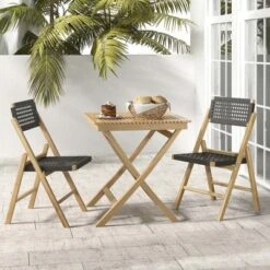 Costway 2/4 Piece Patio Folding Chairs With Woven Rope Seat & High Back Indonesia Teak Wood For Porch Natural&Black -Costway GUEST de1df16f 9ea1 4a1b 9a6f 2c58b04528fc