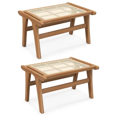Costway 1/2 PCS Ottoman Footstool Natural Teak Wooden Foot Rest With Handwoven Rattan Indoor 11 Costway 1/2 PCS Ottoman Footstool Natural Teak Wooden Foot Rest With Handwoven Rattan Indoor - Image 9