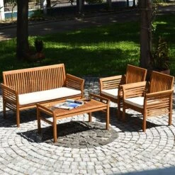Costway 8 PCS Outdoor Acacia Wood Sofa Furniture Set Cushioned Chair Coffee Table Garden -Costway GUEST de614560 99c5 4a80 bdab 15b77c21325c