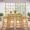 Costway 7 PCS Acacia Wood Bar Table Set 45" Rectangular Dining Table & 6 Saddle Stools -Costway GUEST dea2fa9e 0672 40d6 9356 daacf6a77883