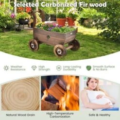 Decorative Wagon Cart Plant Flower Pot Stand Wooden Raised Garden Planter Box -Costway GUEST dee2c3c1 62ff 448f adf0 d3e081c111d6