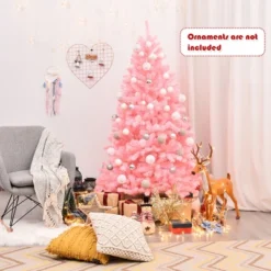 Costway 6Ft Hinged Artificial Christmas Tree Full Fir Tree New PVC W/ Metal Stand Pink -Costway GUEST df034bfb ade3 462e af0f 0526e7ca906a