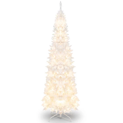 Costway 7FT Pre-Lit Hinged Pencil Christmas Tree White W/ 300 LED Lights & 8 Flash Modes 10 Costway 7FT Pre-Lit Hinged Pencil Christmas Tree White W/ 300 LED Lights & 8 Flash Modes - Image 8