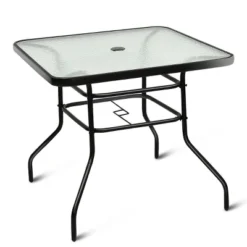 Costway 32'' Patio Square Table Tempered Glass Steel Frame Outdoor Pool Yard Garden -Costway GUEST df2ceb2c 2230 4fca b2b4 2eb59c9faed8