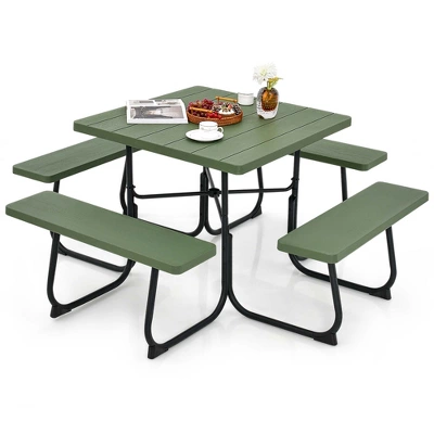 Costway Outdoor 8-person Square Picnic Table Bench Set With 4 Benches & Umbrella Hole Black/Grey/Green/White 14 Costway Outdoor 8-person Square Picnic Table Bench Set With 4 Benches & Umbrella Hole Black/Grey/Green/White - Image 12