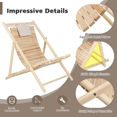 Costway Patio Outdoor Adjustable Folding Wood Sling Chair Reclining Lounge Assembly Free 10 Costway Patio Outdoor Adjustable Folding Wood Sling Chair Reclining Lounge Assembly Free - Image 8