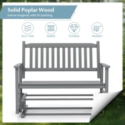 Costway Patio Glider Loveseat Chair Swing Rocking Bench With Slatted Seat & Curved Backrest White/Natural/Gray -Costway GUEST e016cd86 eb85 45f1 963f 939f63d2886e