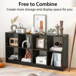 Costway 4-Cube Bookcase Floor Open Wooden Bookshelf Storage Cabinet Toy Organizer Black/White/Natural -Costway GUEST e028775a eeb5 4456 8403 bcc1bfb47a09