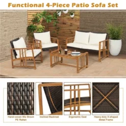 Costway 8PCS Patio Mix Brown Wicker Sofa Set Acacia Wood Frame With Seat & Back Cushions -Costway GUEST e06e5261 0e43 46c5 8c52 841a114d8dbc