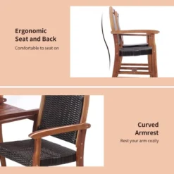 Costway 2-Seat Patio Rattan Bench Acacia Wood Frame Table W/Umbrella Hole Deck -Costway GUEST e095d493 fa3c 4fd7 a74f 11cd485c7990