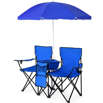 Costway Portable Folding Picnic Double Chair W/Umbrella Table Cooler Beach Camping Chair 10 Costway Portable Folding Picnic Double Chair W/Umbrella Table Cooler Beach Camping Chair - Image 8