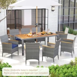 Costway 9 PCS Patio Dining Set For 8 Table And PE Rattan Chairs With 2" Umbrella Hole Navy/White -Costway GUEST e0b80b2c 5f54 43d8 ada3 fa659066e9ed