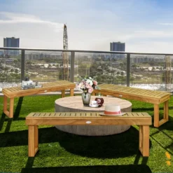 Costway 2Pcs 52'' Outdoor Acacia Wood Dining Bench Chair Seat Slat Garden -Costway GUEST e0c6370b 011f 4e6e a8d3 b3ebe2a834ff