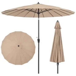 Costway 9 FT Patio Round Market Umbrella With Push Button Tilt, Crank Handle, Vented Top Tan/Navy/Wine/Turquoise -Costway GUEST e104dbd5 33d4 4e8c bf4c 54bdc6165060
