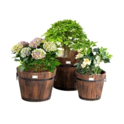 Costway 3 Pcs Wooden Planter Barrel Set Decorative Flower Bed Multiple Size -Costway GUEST e12d6f50 d2ec 4f17 9b63 e381b7e9fecf