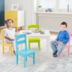 Costway 5 Pieces Kids Wood Table & Chair Set For 2-6 Years Colorful -Costway GUEST e14a22ee 6cc7 43f8 bc80 7242015c43cb