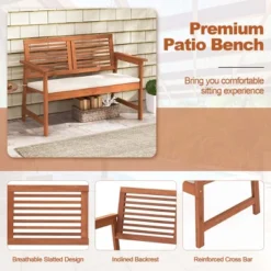 Costway Patio Bench Outdoor Solid Wood Loveseat Chair With Backrest & Cushion Porch Garden 17 Costway Patio Bench Outdoor Solid Wood Loveseat Chair With Backrest & Cushion Porch Garden -Costway GUEST e164e33d 6566 45cf 8e53 a436b90a7dfb