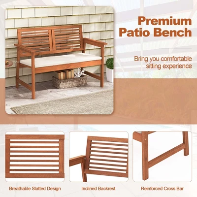Costway Patio Bench Outdoor Solid Wood Loveseat Chair With Backrest & Cushion Porch Garden 10 Costway Patio Bench Outdoor Solid Wood Loveseat Chair With Backrest & Cushion Porch Garden - Image 8
