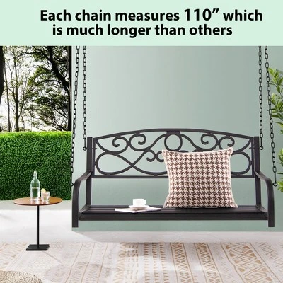 Costway Outdoor 2-Person Metal Porch Swing Hanging Patio Bench 485 Lbs Capacity BlackBrown 6 Costway Outdoor 2-Person Metal Porch Swing Hanging Patio Bench 485 Lbs Capacity BlackBrown - Image 4
