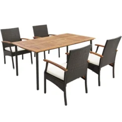 Costway 7PCS Patio Dining Set Cushion Acacia Wood Armrests Table With Umbrella Hole -Costway GUEST e1cfda88 e51d 415f 8615 2d6ebb1d5e36