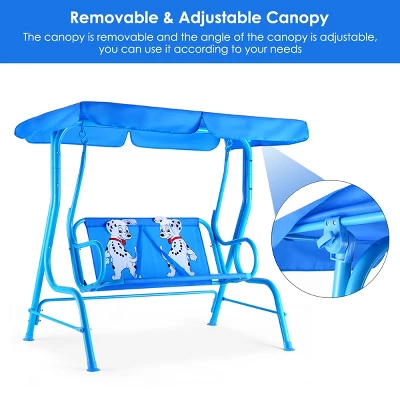 Costway Kids Patio Swing Chair Children Porch Bench Canopy 2 Person Yard Furniture Blue 7 Costway Kids Patio Swing Chair Children Porch Bench Canopy 2 Person Yard Furniture Blue - Image 5