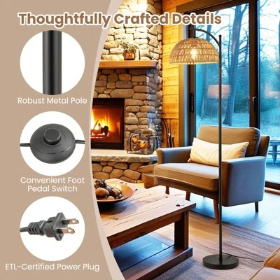 Costway Arc Floor Lamp Modern Tall Standing Lamp With Hanging Lampshade Anti-tipping Base 11 Costway Arc Floor Lamp Modern Tall Standing Lamp With Hanging Lampshade Anti-tipping Base - Image 9