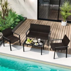 Costway 4 PCS Outdoor Wicker Patio Furniture Set With Heavy-Duty Galvanized Metal Frame Mix Brown/Black -Costway GUEST e23ec68b 4526 445f 8839 28ef076e6d00