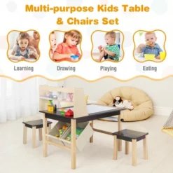 Costway Kids Art Table & Chairs Set Wooden Drawing Desk With Paper Roll Storage Shelf Bins -Costway GUEST e2679961 4068 4a3d a5d8 e22839f71b13