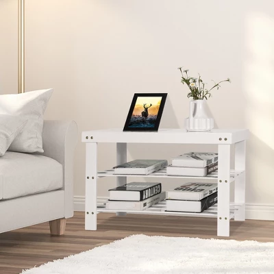 Costway Bamboo Shoe Rack Bench 3-Tier Storage Shelf Holder Home Entryway Hallway White 10 Costway Bamboo Shoe Rack Bench 3-Tier Storage Shelf Holder Home Entryway Hallway White - Image 8