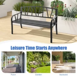 Costway Outdoor Patio Garden Bench Metal Frame With Ergonomic Armrest 660 Lbs Max Load -Costway GUEST e2af0fef 5eb0 4e70 a7f0 6e56d97458ab