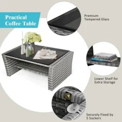 Costway 4PCS Patio Rattan Furniture Set Sofa Table W/Storage Shelf RedGray Cushion -Costway GUEST e2e1b11b 5fbe 449a ac39 b855e970fab8