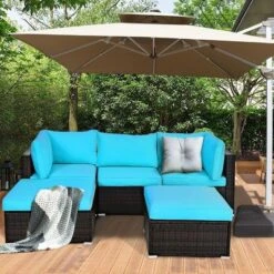 Costway 5PCS Patio Rattan Sectional Conversation Set Ottoman Turquoise -Costway GUEST e2e80ff0 6ec2 4f55 9112 b4f935bd9655