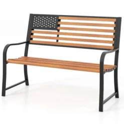 Costway 50" Outdoor Garden Bench With Flag Pattern Backrest & Rustic Wood Grain Finish -Costway GUEST e316b6cf 200b 4936 9a0d e543a3e01165