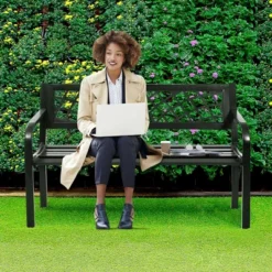 Costway Patio Park Garden Bench Porch Path Chair Outdoor Deck Steel Frame -Costway GUEST e3282397 5659 4b2f 8ac6 4d4ca5fa71a3