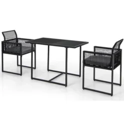 Costway 3 PCS Patio PE Wicker Furniture Set Cushioned Chairs With Folding Backrest Backyard Black/White -Costway GUEST e3611daa c62f 4189 b319 23e5515af89a