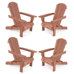 Costway Folding Adirondack Chair Set Of 1/4 With High Backrest & Wide Armrests Wooden Brown -Costway GUEST e3704e20 009d 4047 bab8 c03dc4ebb232
