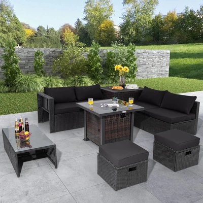 Costway 9 PCS Patio Furniture Set With 32" Fire Pit Table 50,000 BTU Square Propane Fire Pit Black/Grey/Navy/Red/Turquoise/White 12 Costway 9 PCS Patio Furniture Set With 32" Fire Pit Table 50,000 BTU Square Propane Fire Pit Black/Grey/Navy/Red/Turquoise/White - Image 10