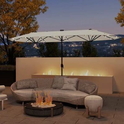 Costway 13FT Double-sided Patio Umbrella With Solar Lights Crank Handle Umbrella Base Beige/Tan/Gray/Wine/Navy/Orange 3 Costway 13FT Double-sided Patio Umbrella With Solar Lights Crank Handle Umbrella Base Beige/Tan/Gray/Wine/Navy/Orange