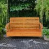 Costway Porch Swing Wood Outdoor Patio Hanging Bench Chair For Garden Backyard White/Brown -Costway GUEST e3c1fdd2 e609 4767 87d3 571efc7fd3ca
