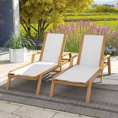 Costway 1/2 PCS Outdoor Chaise Lounge With Adjustable 5-position Backrest Solid Wood Frame 5 Costway 1/2 PCS Outdoor Chaise Lounge With Adjustable 5-position Backrest Solid Wood Frame - Image 3