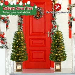 Costway 4 FT Pre-Lit Potted Christmas Tree Artificial Entrance Decor With 3 Lighting Modes -Costway GUEST e4124bc5 04b2 44ce a582 893d14b18003
