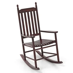 Costway Outdoor Wooden Rocking Chair With Solid Rocking Base Slatted Seat & Back Patio Black/Brown/White -Costway GUEST e42c2833 5a20 427f 8c0b bb8da3f65220
